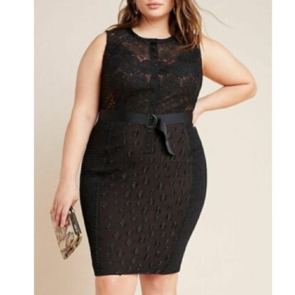 Byron Lars Beauty Mark Black Floral Applique Lace Sheath Gisella Cocktail Dress